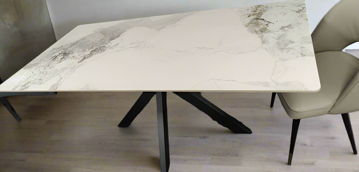 Phoenix 180cm White Ceramic Marble Fixed Dining Table - Belmont Interiors