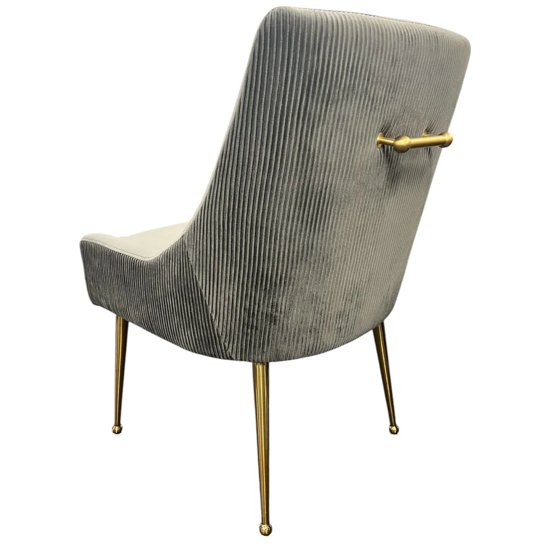 Milan Dark Grey Velvet Dining Chair with Gold Legs an Knocker