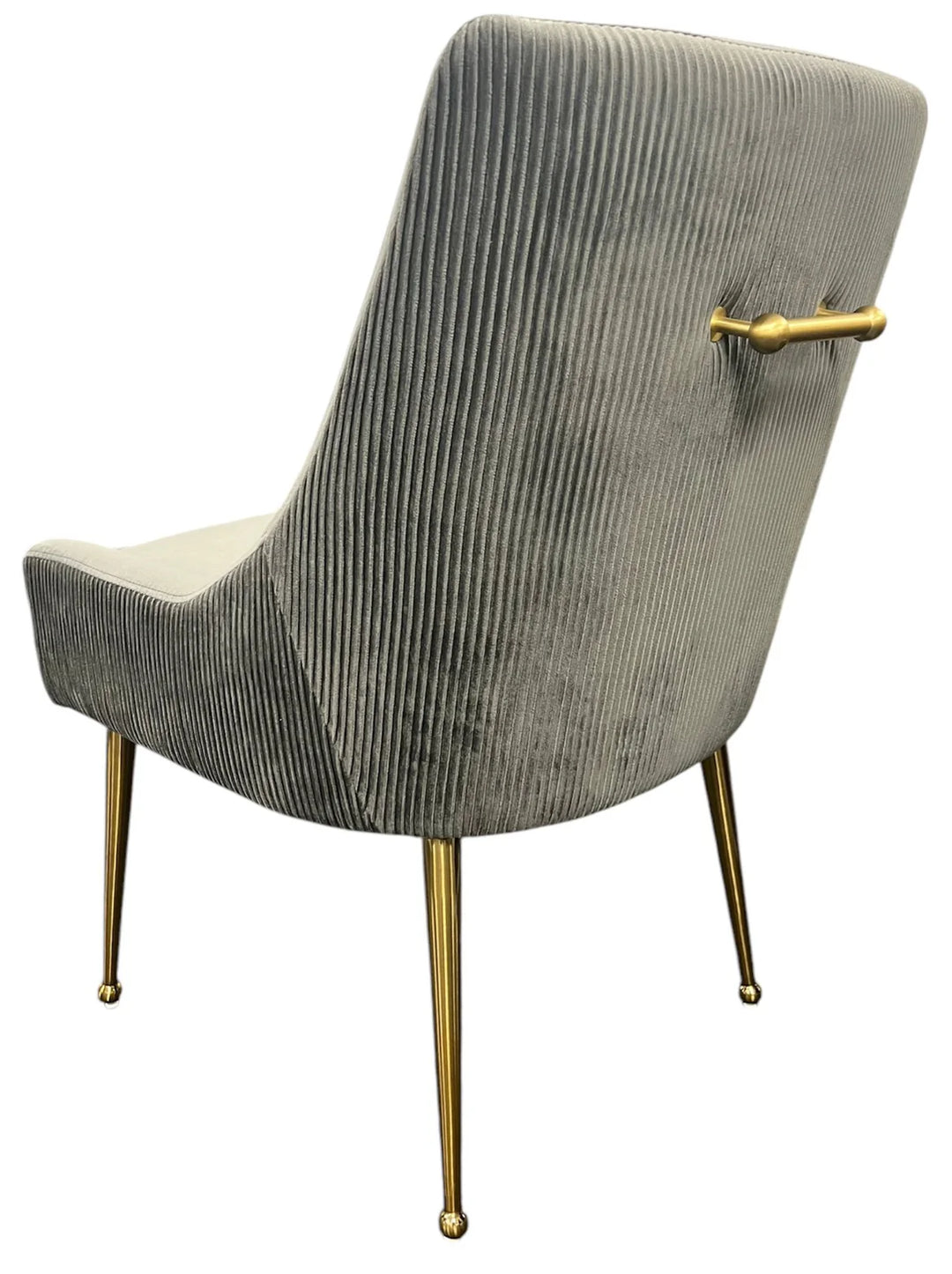 Milan Dark Grey Velvet Dining Chair with Gold Legs an Knocker