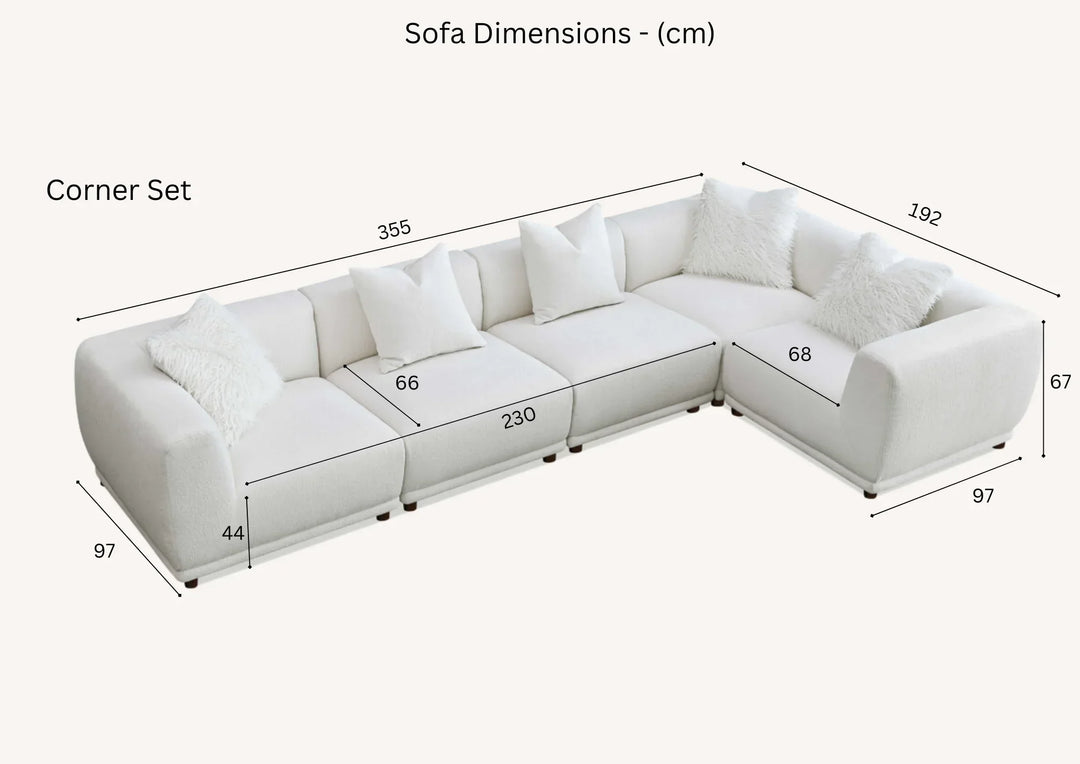 The Lottie Polar White Boucle Corner Premium Modular Sofa in White Boucle Fabric - Belmont Interiors