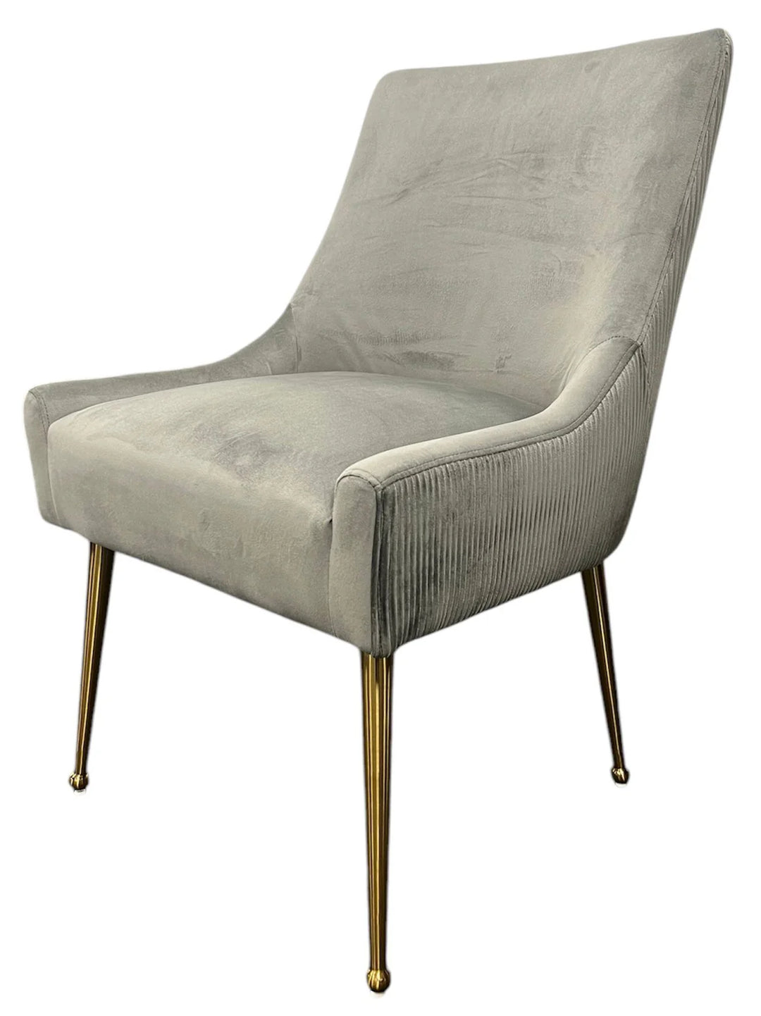 Milan Dark Grey Velvet Dining Chair with Gold Legs an Knocker