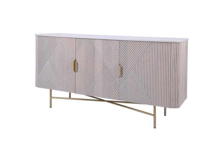 Alessia Mango Wood and Marble 3-Door Sideboard