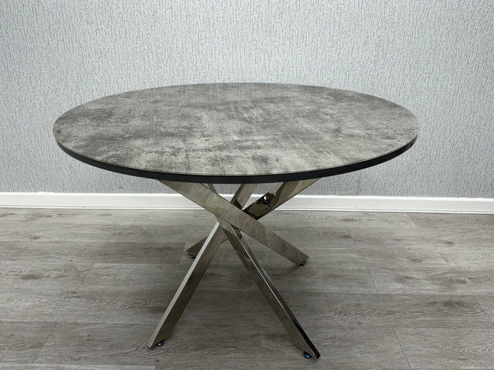 Tokyo Round Dining Table with 4 Velvet Quilted Grey Chairs - 110cm - Belmont Interiors