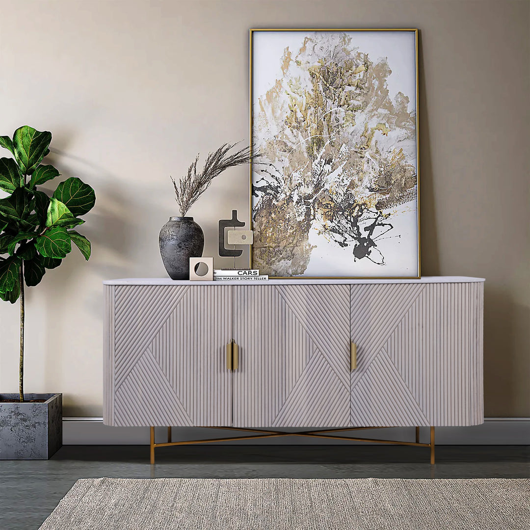 Alessia Mango Wood and Marble 3-Door Sideboard