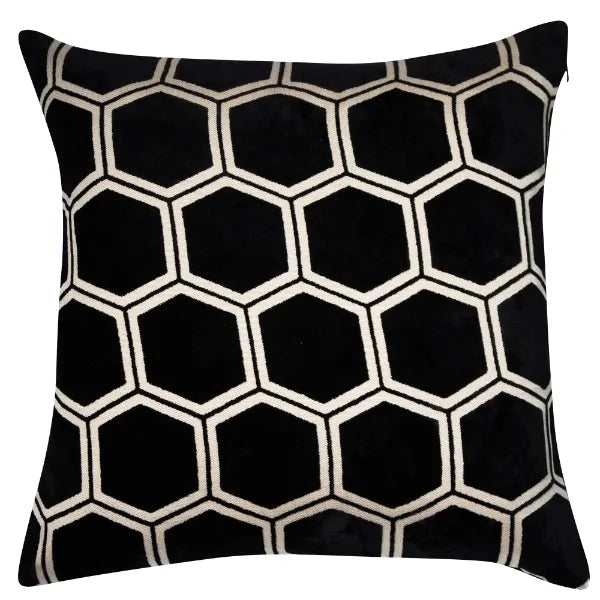 Malini Ivor Hexagon Cushion in Black