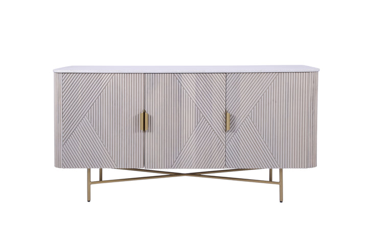 Alessia Mango Wood and Marble 3-Door Sideboard