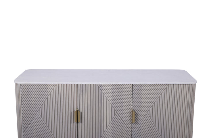 Alessia Mango Wood and Marble 3-Door Sideboard