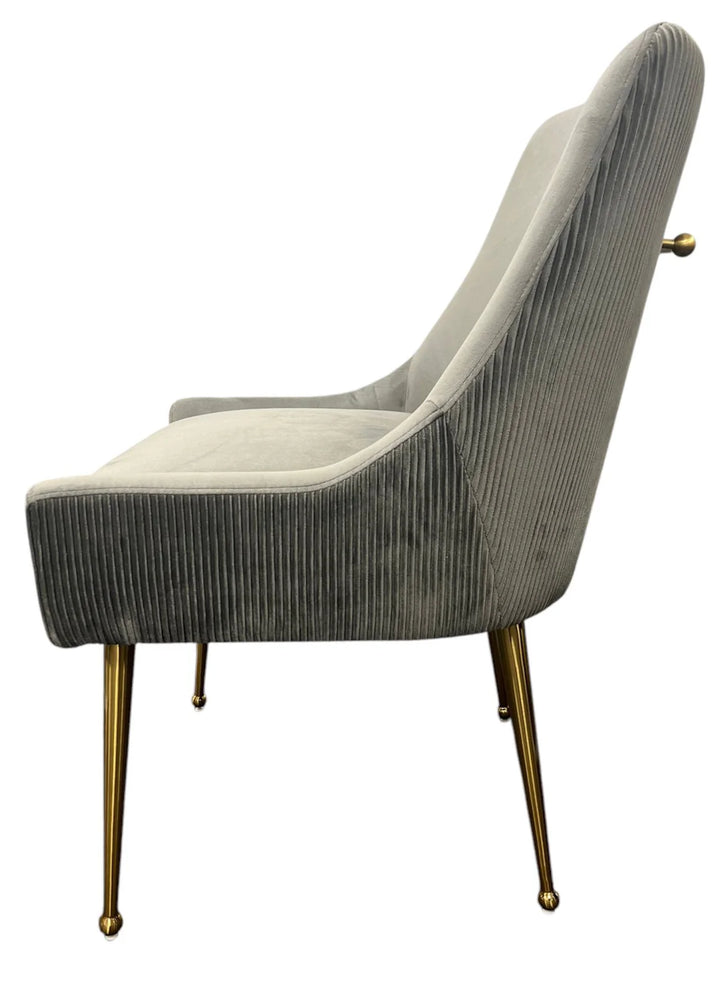 Milan Dark Grey Velvet Dining Chair with Gold Legs an Knocker