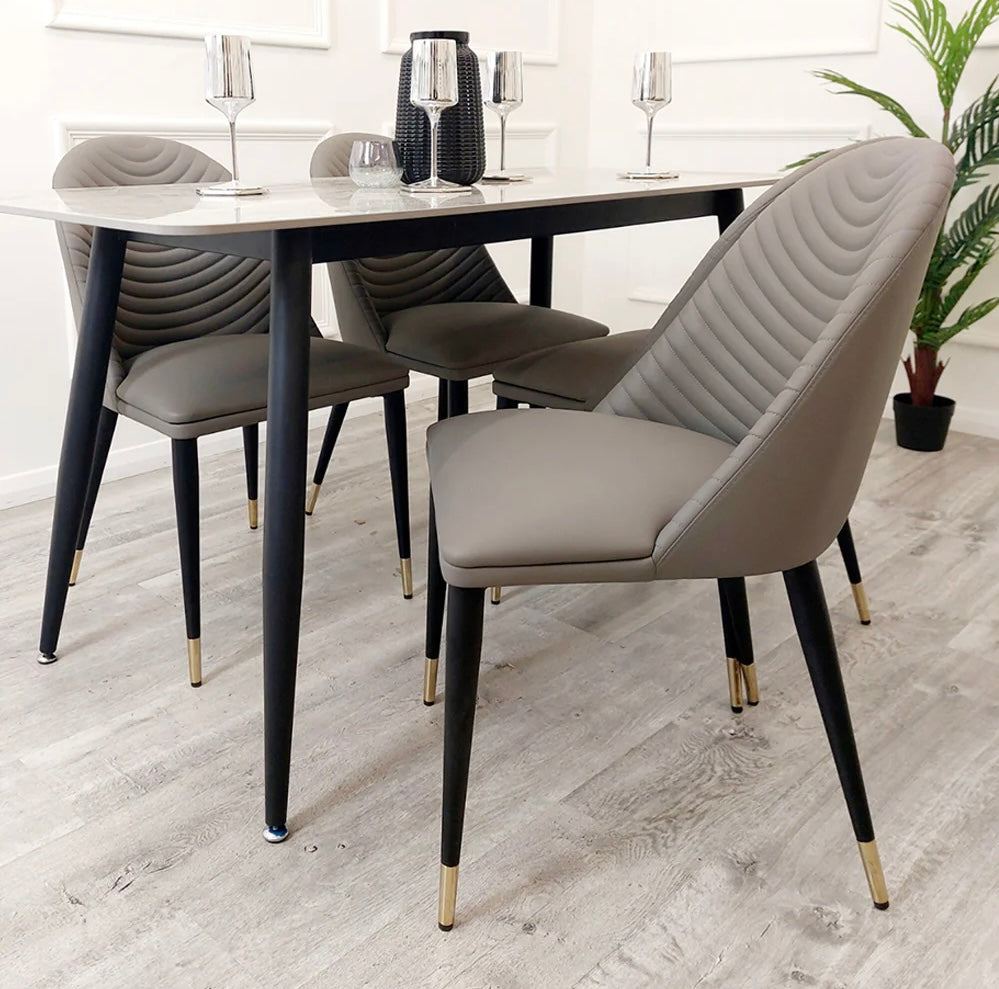 Titus 140cm Black Dining Table with Sintered Ceramic Stone Top + Alba Leather Dining Chair - Belmont Interiors