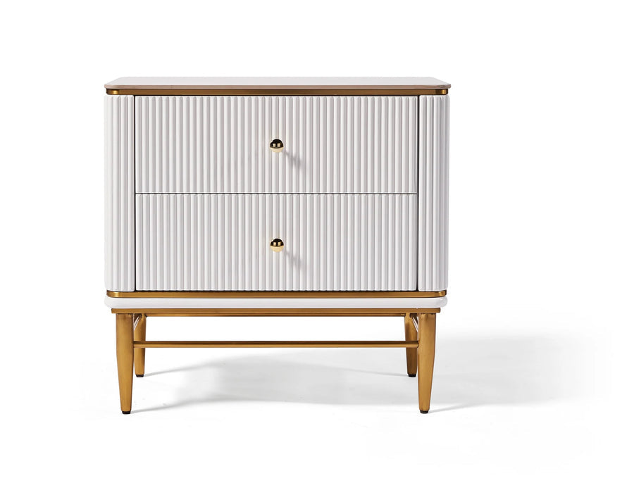 Edena Ribbed 2 Drawer Side Table in White & Gold - Belmont Interiors