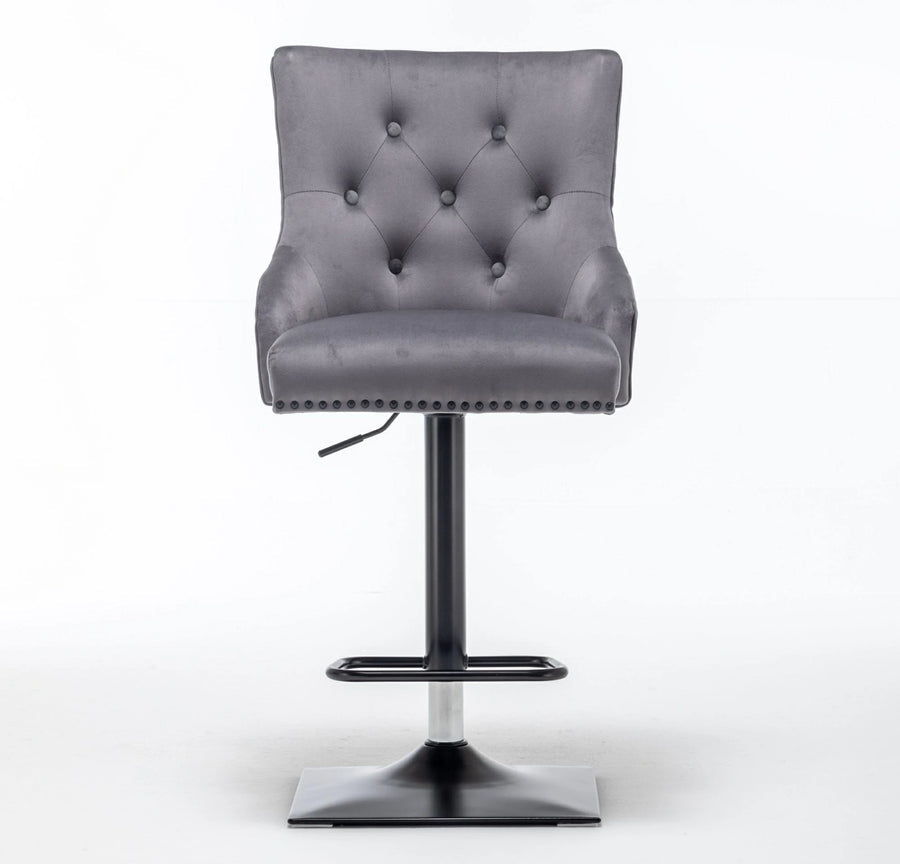 Cambridge, Dark Grey French Velvet, Black Metal Knocker Back Barstool With Black Base - Belmont Interiors