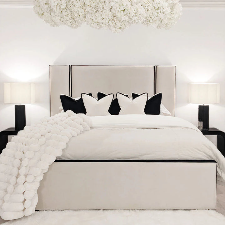 Serene Velvet Luxury Bed with Contrast Black Piping - Belmont Interiors