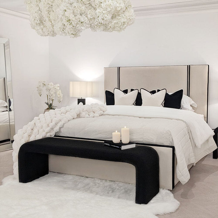 Serene Velvet Luxury Bed with Contrast Black Piping - Belmont Interiors