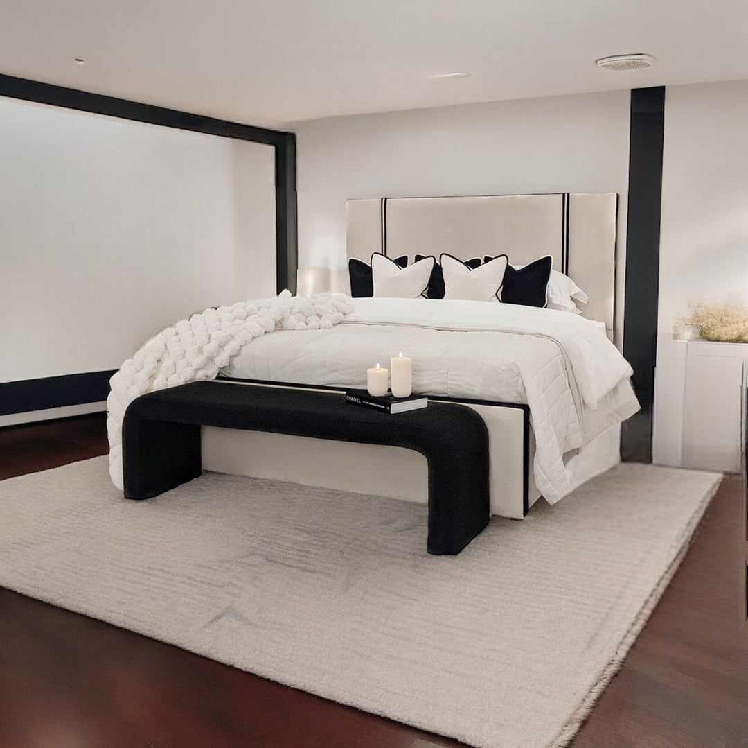 Serene Velvet Luxury Bed with Contrast Black Piping - Belmont Interiors