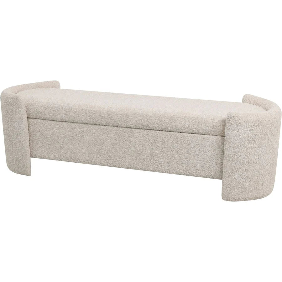 Libra Interiors Waverly Bench in White-Taupe Boucle