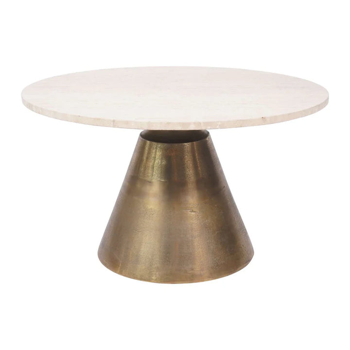 Libra Interiors Clifton II Coffee Table in Antique Brass and Travertine – Small [Pre-order (27/12)] - Belmont Interiors