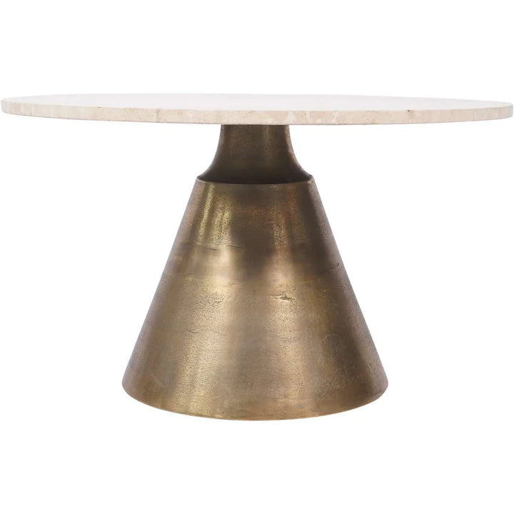 Libra Interiors Clifton II Coffee Table in Antique Brass and Travertine – Small [Pre-order (27/12)] - Belmont Interiors