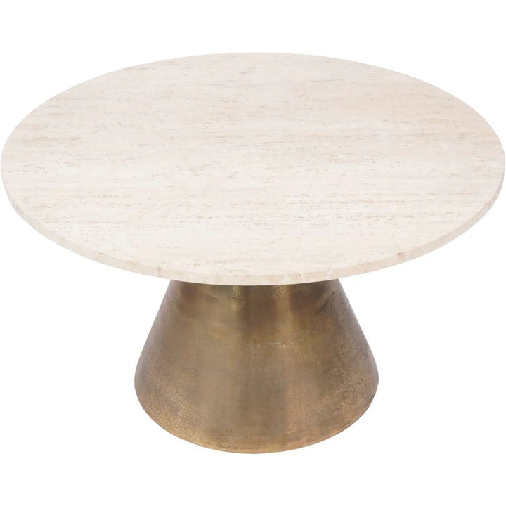 Libra Interiors Clifton II Coffee Table in Antique Brass and Travertine – Small [Pre-order (27/12)] - Belmont Interiors