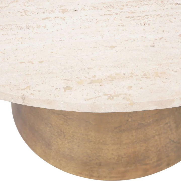 Libra Interiors Clifton II Coffee Table in Antique Brass and Travertine – Small [Pre-order (27/12)] - Belmont Interiors