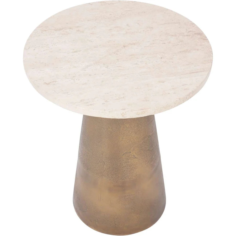 Libra Interiors Clifton II Side Table in Antique Brass and Travertine