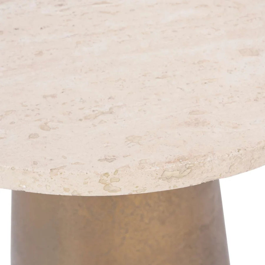 Libra Interiors Clifton II Side Table in Antique Brass and Travertine