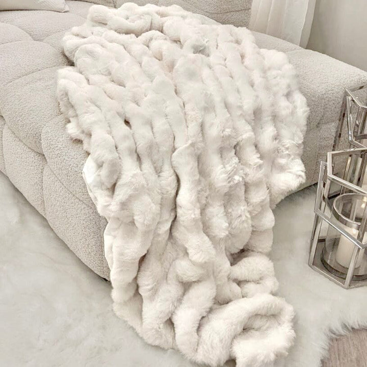 Cream Waffle Luxury Faux Fur Throw