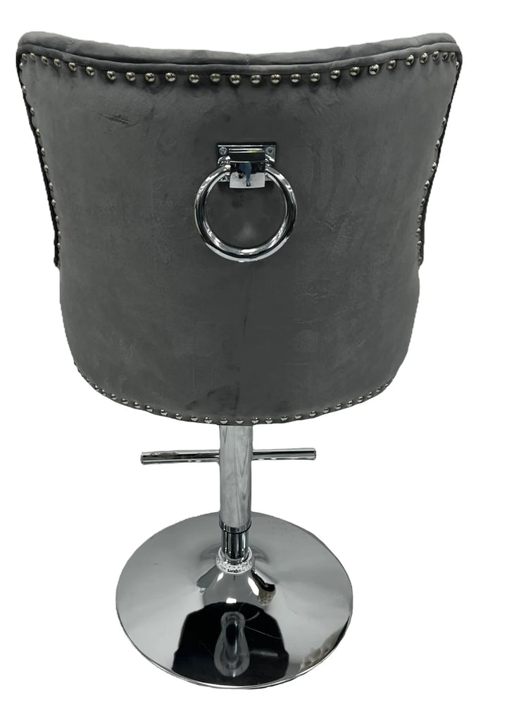 Knightsbridge Dark Grey French Velvet Ring Knocker Back Bar Stool - Belmont Interiors