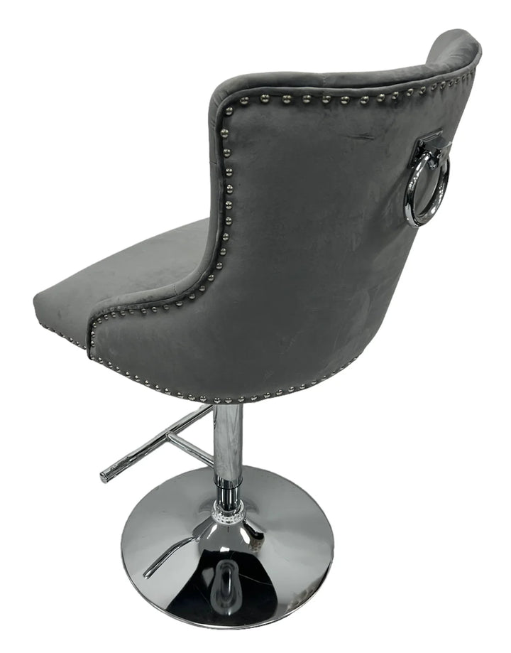 Knightsbridge Dark Grey French Velvet Ring Knocker Back Bar Stool - Belmont Interiors