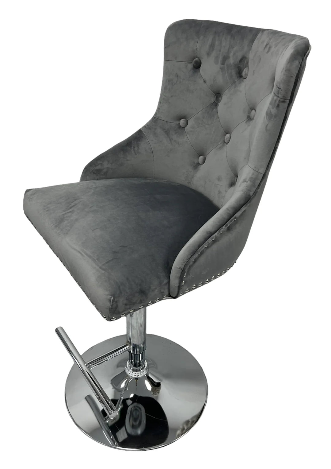 Knightsbridge Dark Grey French Velvet Ring Knocker Back Bar Stool - Belmont Interiors