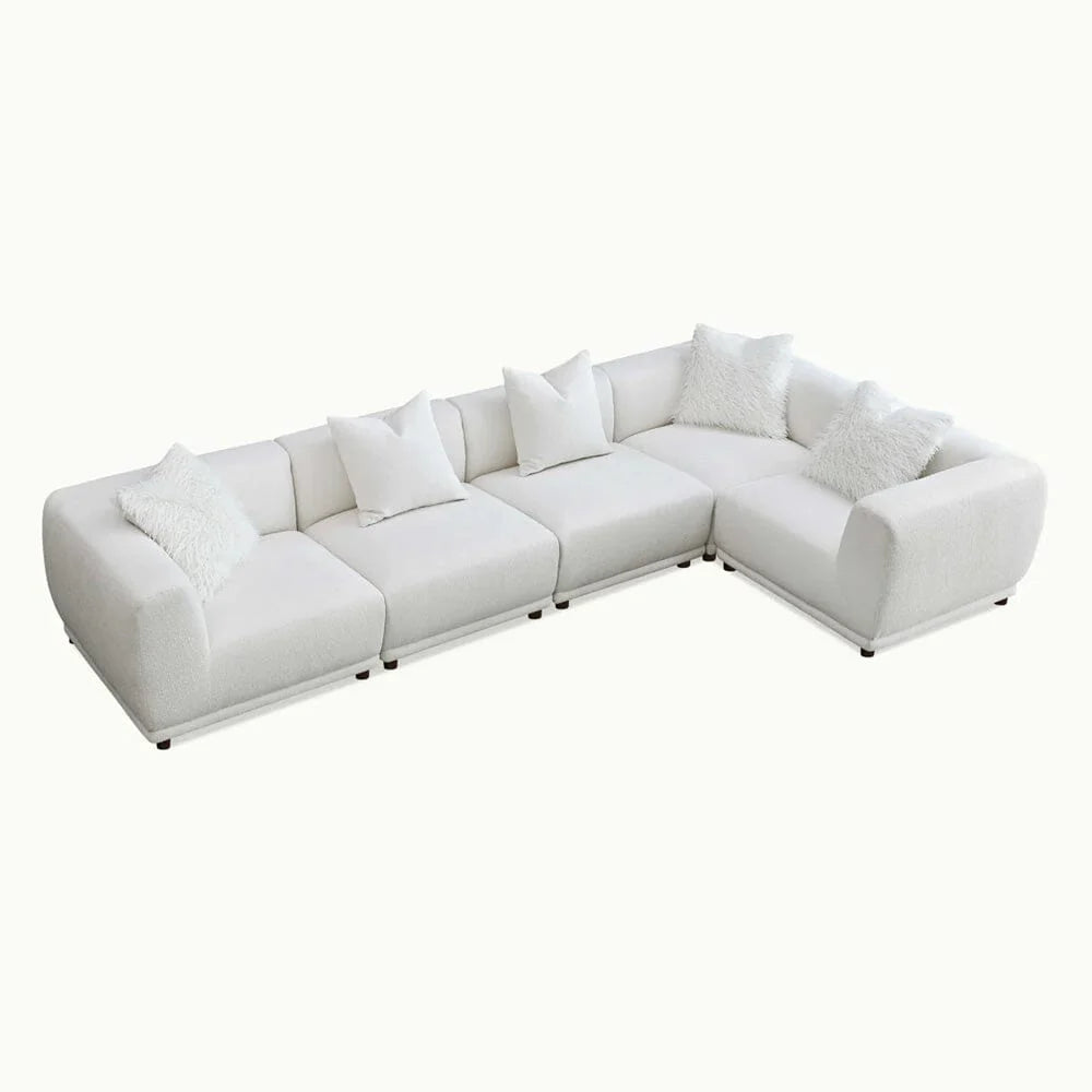 The Lottie Polar White Boucle Corner Premium Modular Sofa in White Boucle Fabric - Belmont Interiors