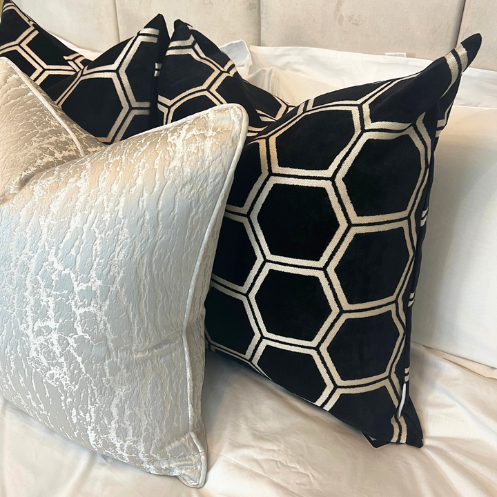 Malini Ivor Hexagon Cushion in Black