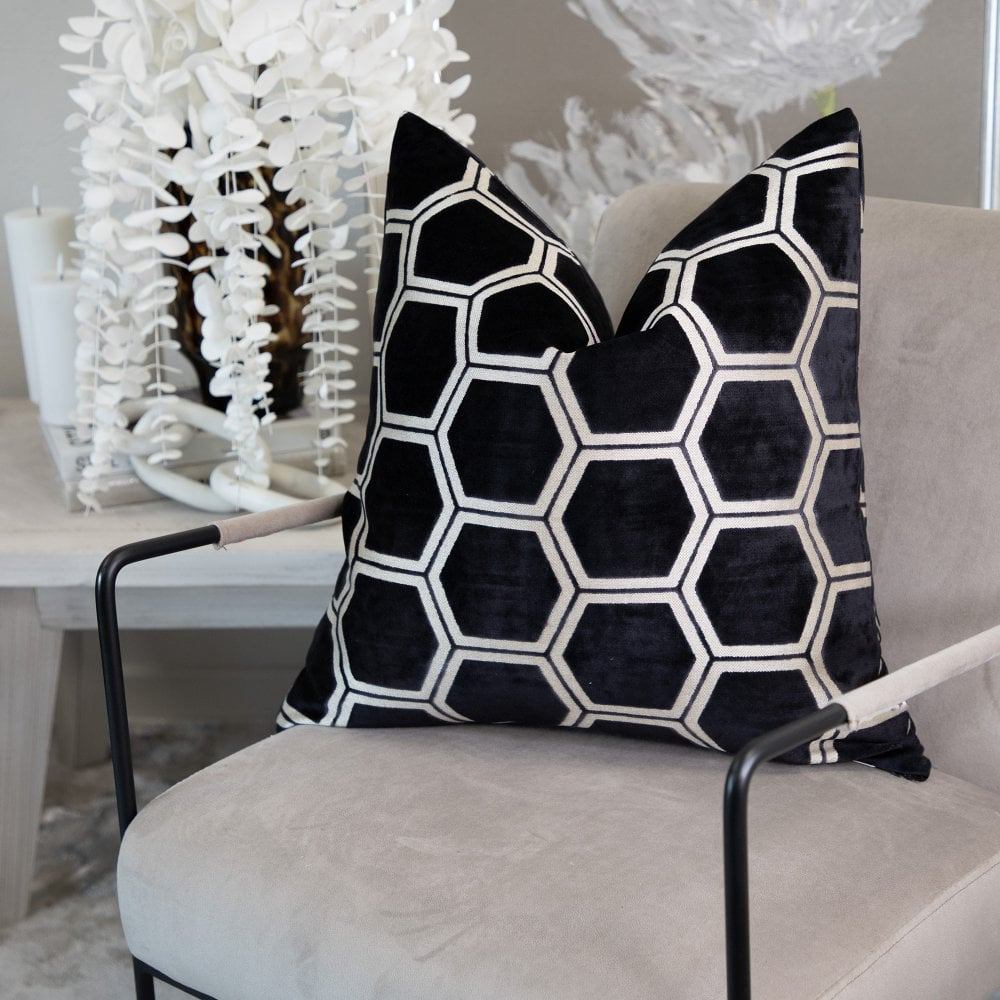 Malini Ivor Hexagon Cushion in Black