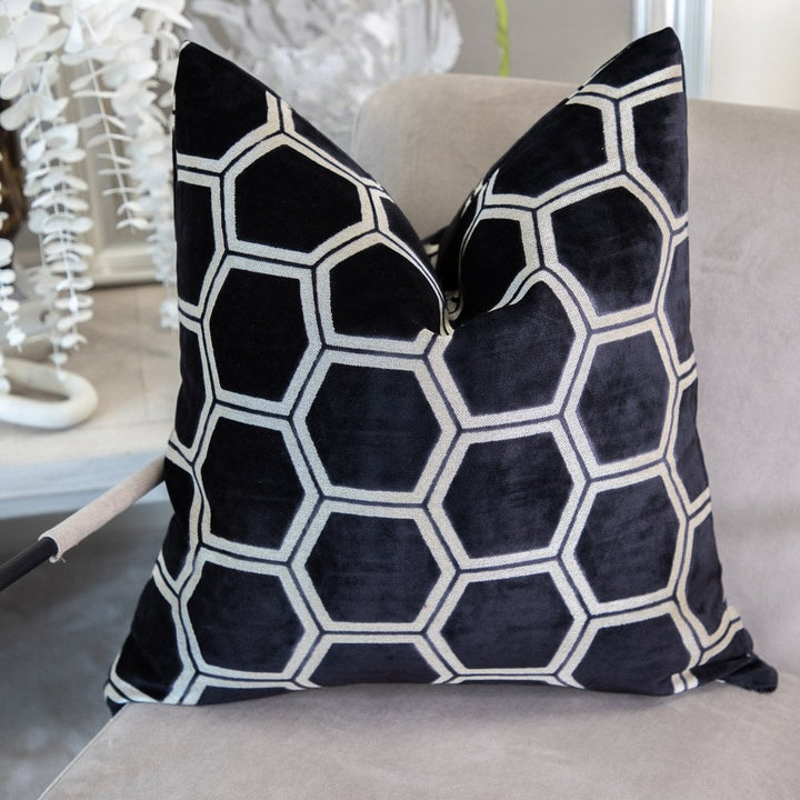 Malini Ivor Hexagon Cushion in Black