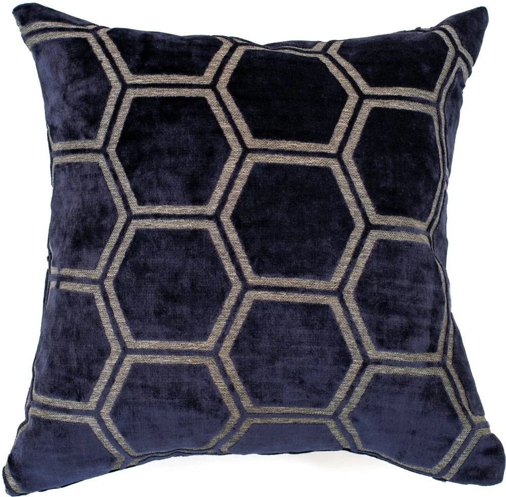 Malini Ivor Hexagon Cushion in Navy Blue