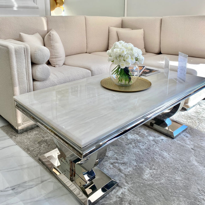 Arianna 120cm Cream Marble Coffee Table - Belmont Interiors