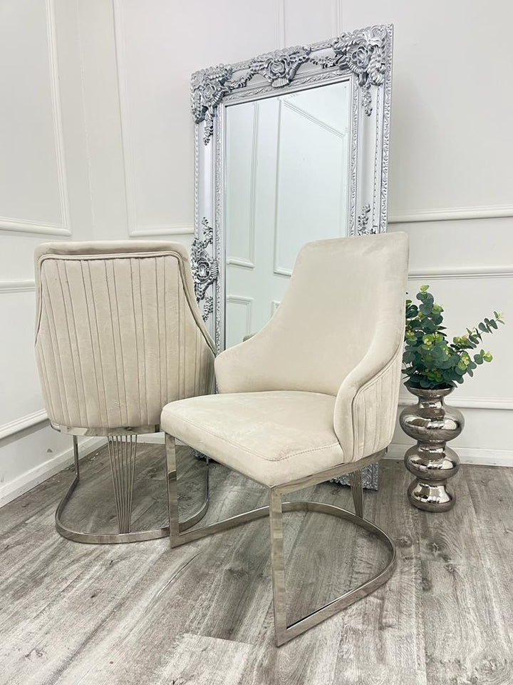 Louis Marble & Chrome Dining Table With Carlton Velvet Chairs - Belmont Interiors