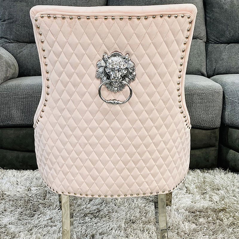 Majestic Lion Knocker Quilted Tufted Plush Velvet Dining Chair Chrome Legs - 10 Colours - Belmont Interiors