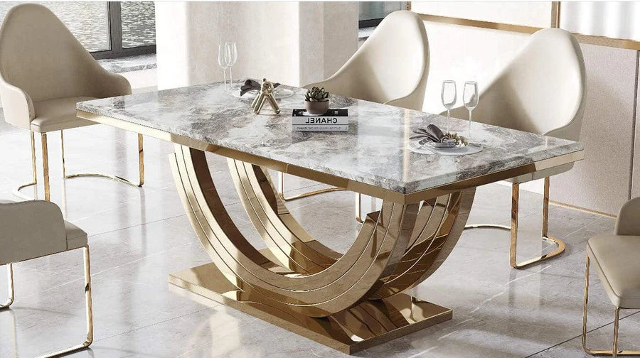 Rossi Gold 2m Marble Dining Table - Belmont Interiors