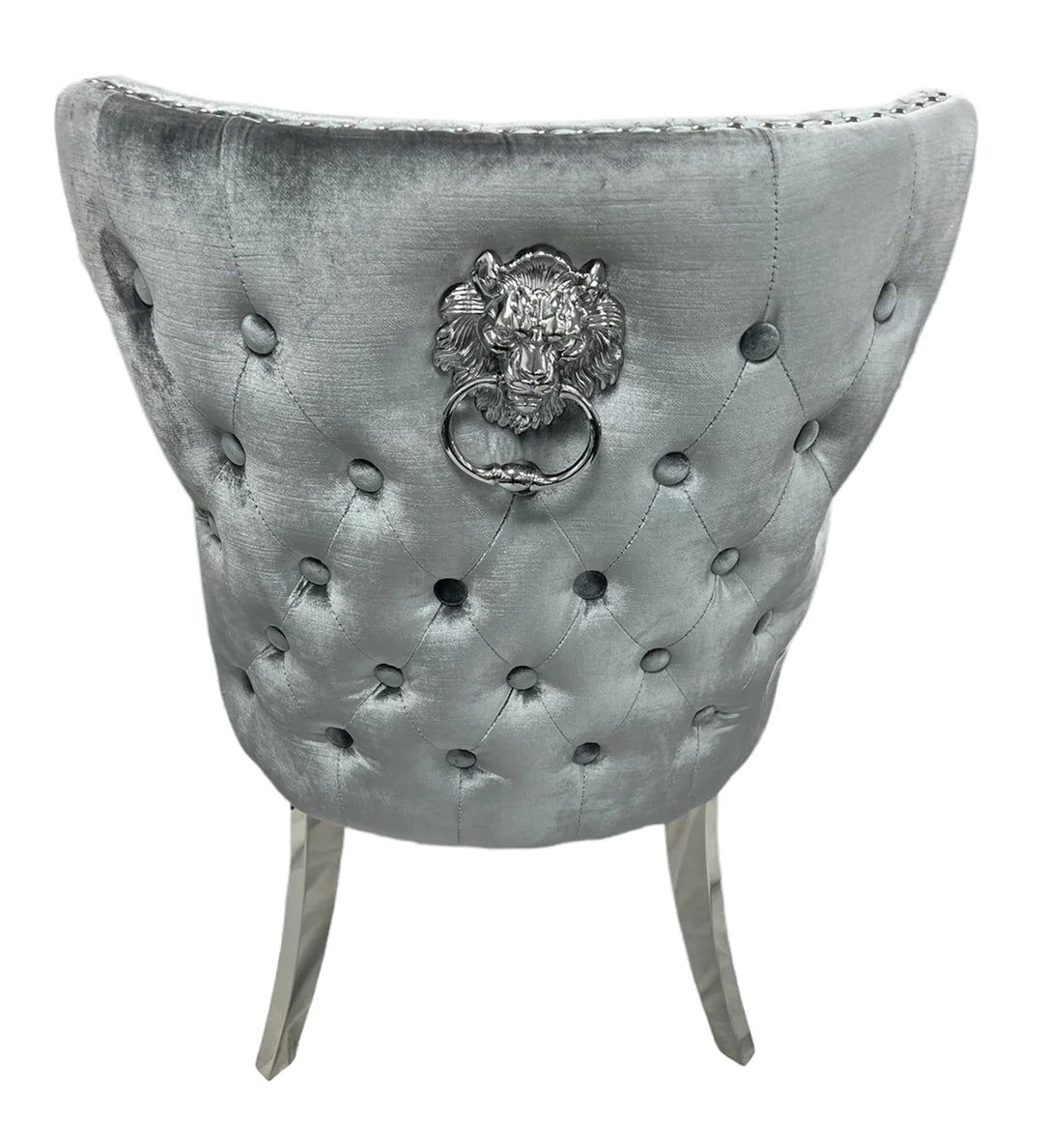 Louis 130cm Grey Marble Round Dining Table + Valente Grey Lion Button Chairs - Belmont Interiors