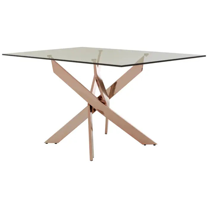 Rosella Glass Dining Table with Intersecting Rose Gold Legs - 150cm