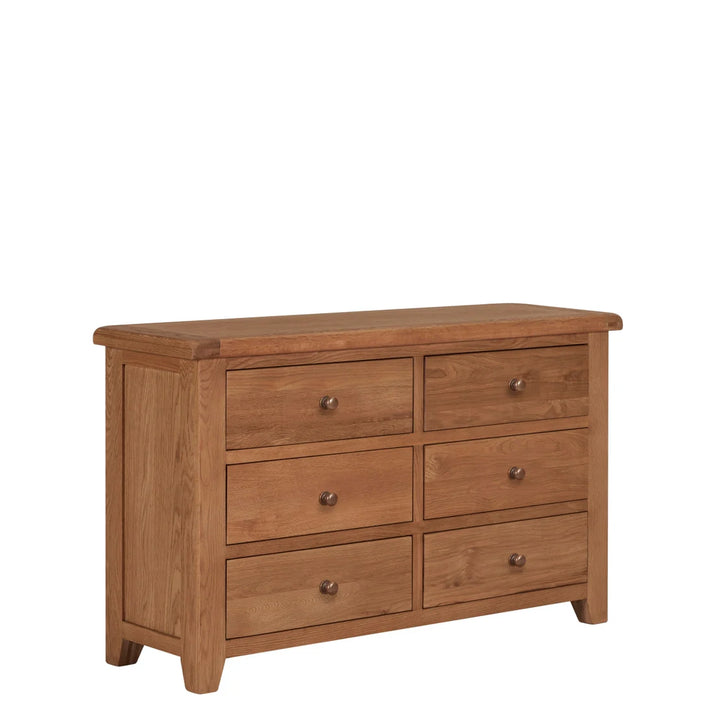 Torino Solid Oak 6 Drawer Chest of Drawers with beveled edge