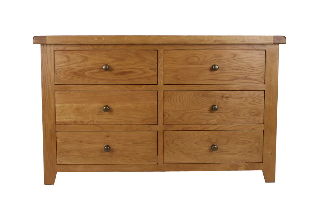 Torino Solid Oak 6 Drawer Chest of Drawers with beveled edge