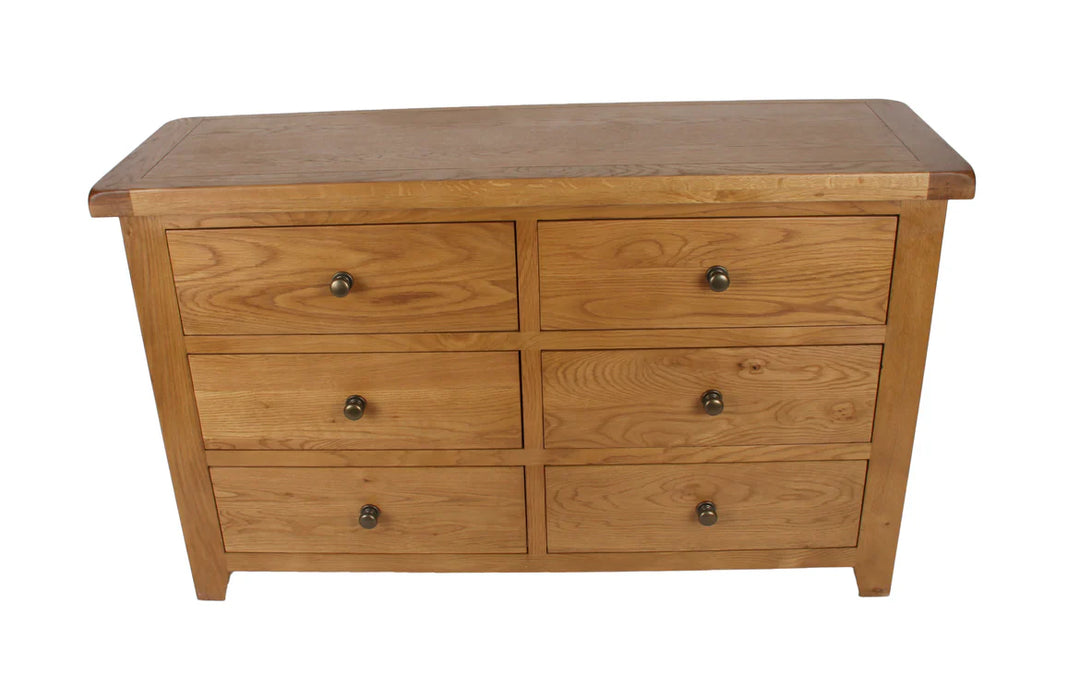 Torino Solid Oak 6 Drawer Chest of Drawers with beveled edge