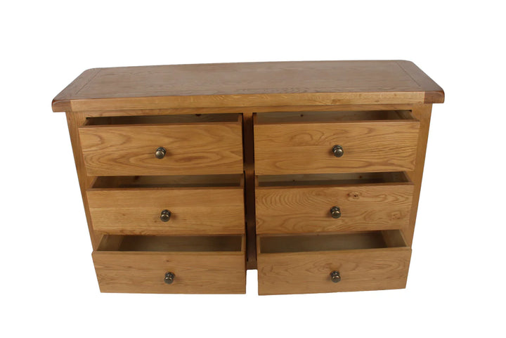 Torino Solid Oak 6 Drawer Chest of Drawers with beveled edge