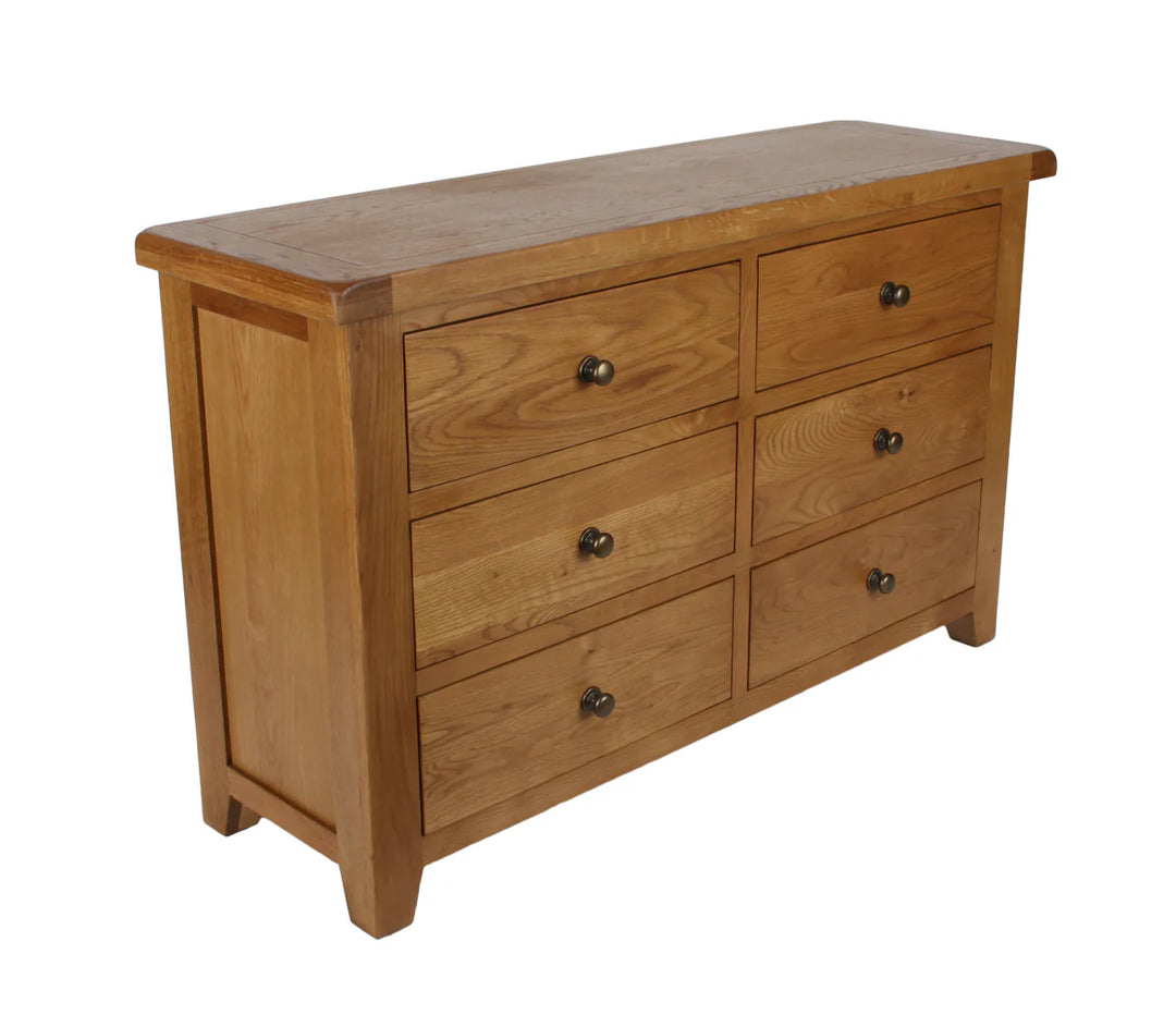 Torino Solid Oak 6 Drawer Chest of Drawers with beveled edge