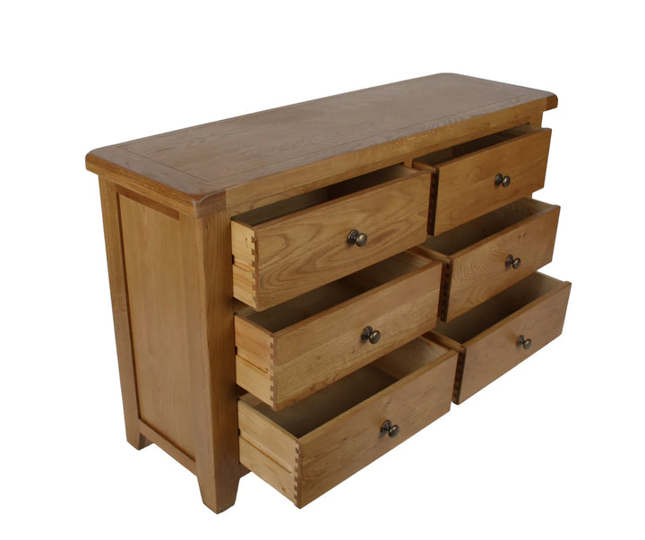 Torino Solid Oak 6 Drawer Chest of Drawers with beveled edge