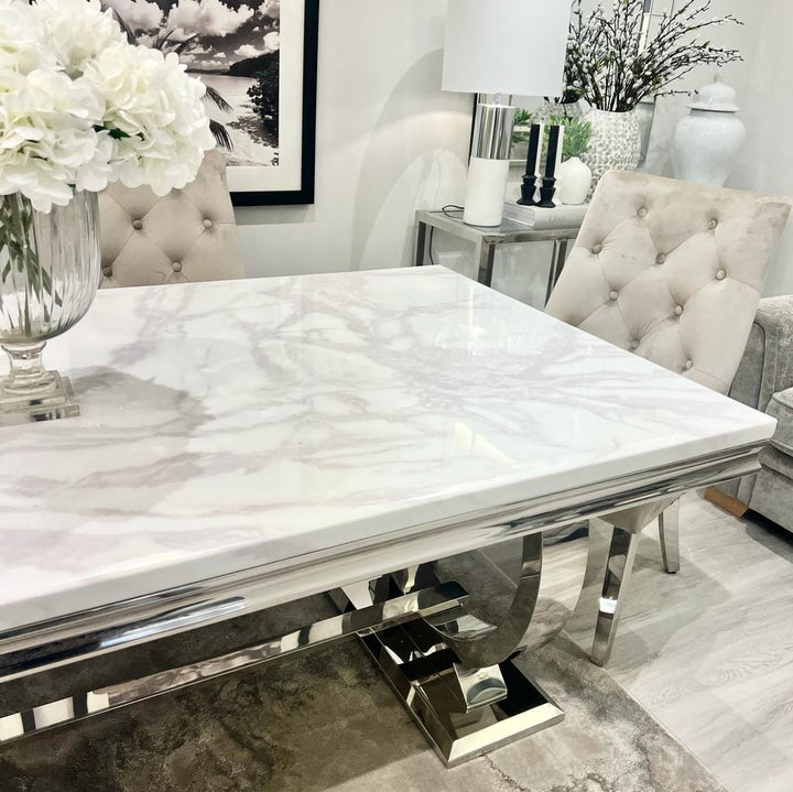 Arianna 200cm White Marble & Chrome Dining Table - Belmont Interiors