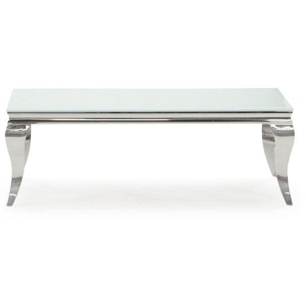 Louis White Tempered Glass & Chrome 130cm Coffee Table - Belmont Interiors