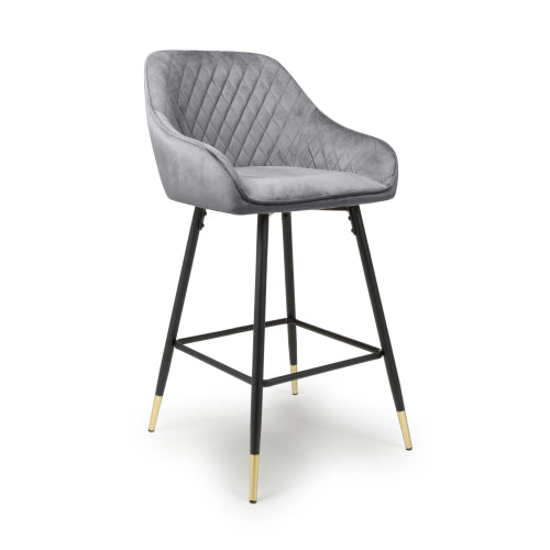 Sierra Brushed Velvet Grey Bar Stool - Belmont Interiors