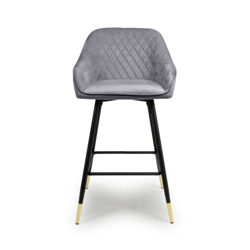 Sierra Brushed Velvet Grey Bar Stool - Belmont Interiors